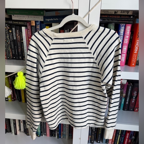 Madewell ivory blue strip cotton long sleeve crew neck retro sweatshirt top - Picture 5 of 5